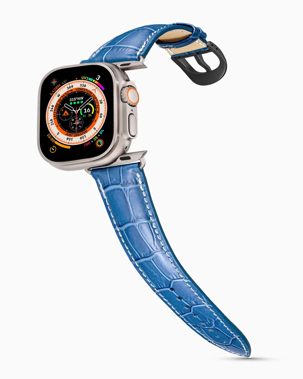 Caiman Series 3 luxury Apple Watch leather band on an Apple Watch Ultra