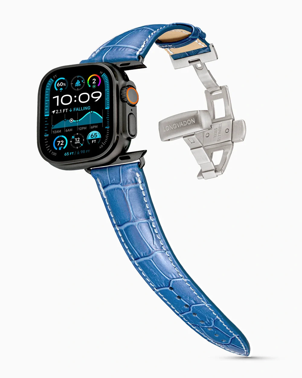 Caiman Series 3 luxury Apple Watch leather band on an Apple Watch Ultra