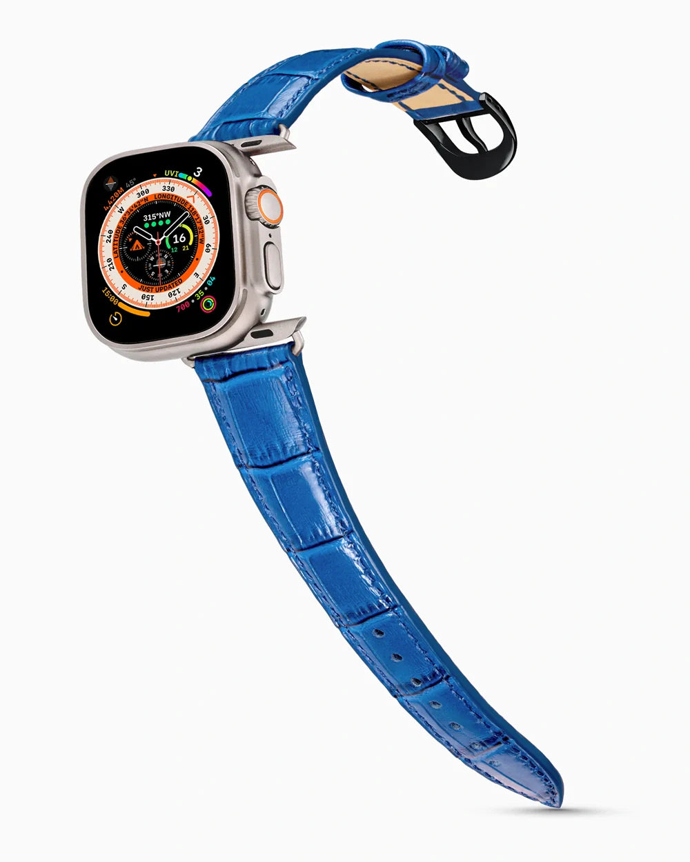 Caiman Series 3 luxury Apple Watch leather band on an Apple Watch Ultra