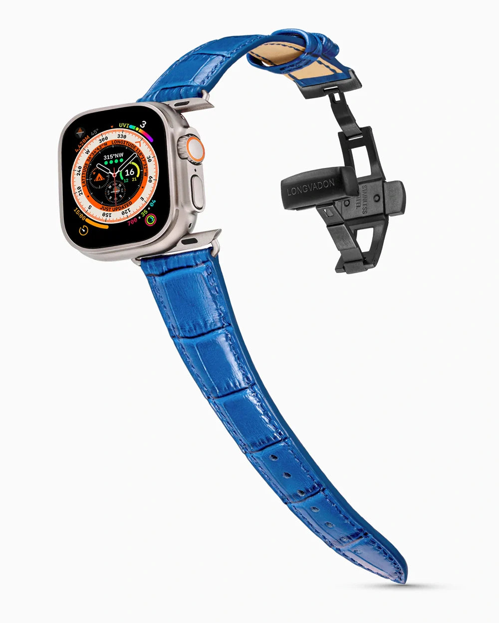 Caiman Series 3 luxury Apple Watch leather band on an Apple Watch Ultra