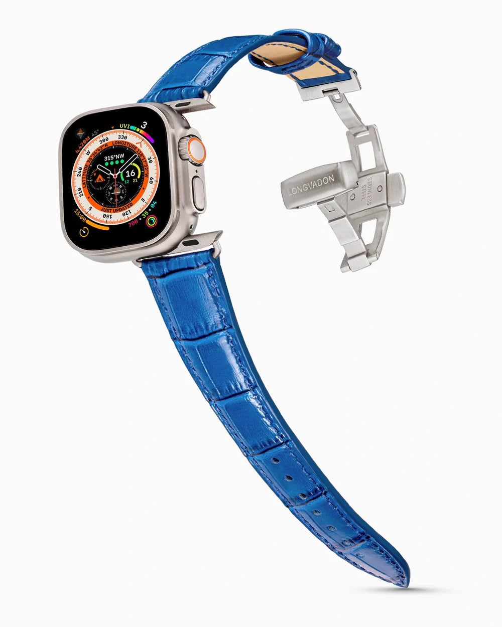 Caiman Series 3 luxury Apple Watch leather band on an Apple Watch Ultra