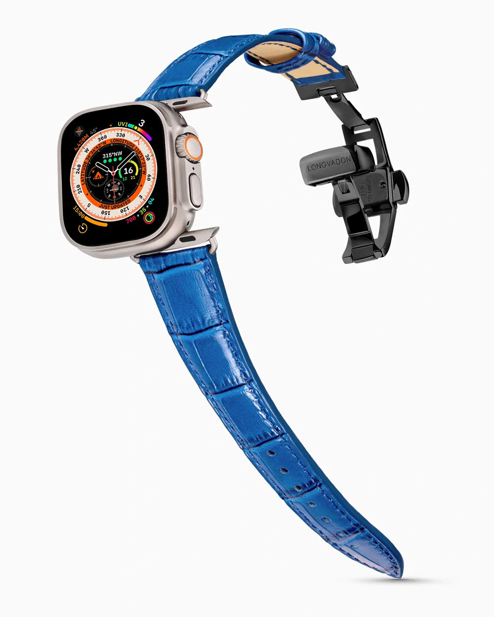 Caiman Series 3 luxury Apple Watch leather band on an Apple Watch Ultra