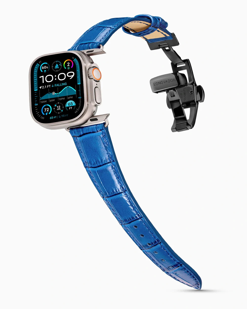 Caiman Series 3 luxury Apple Watch leather band on an Apple Watch Ultra