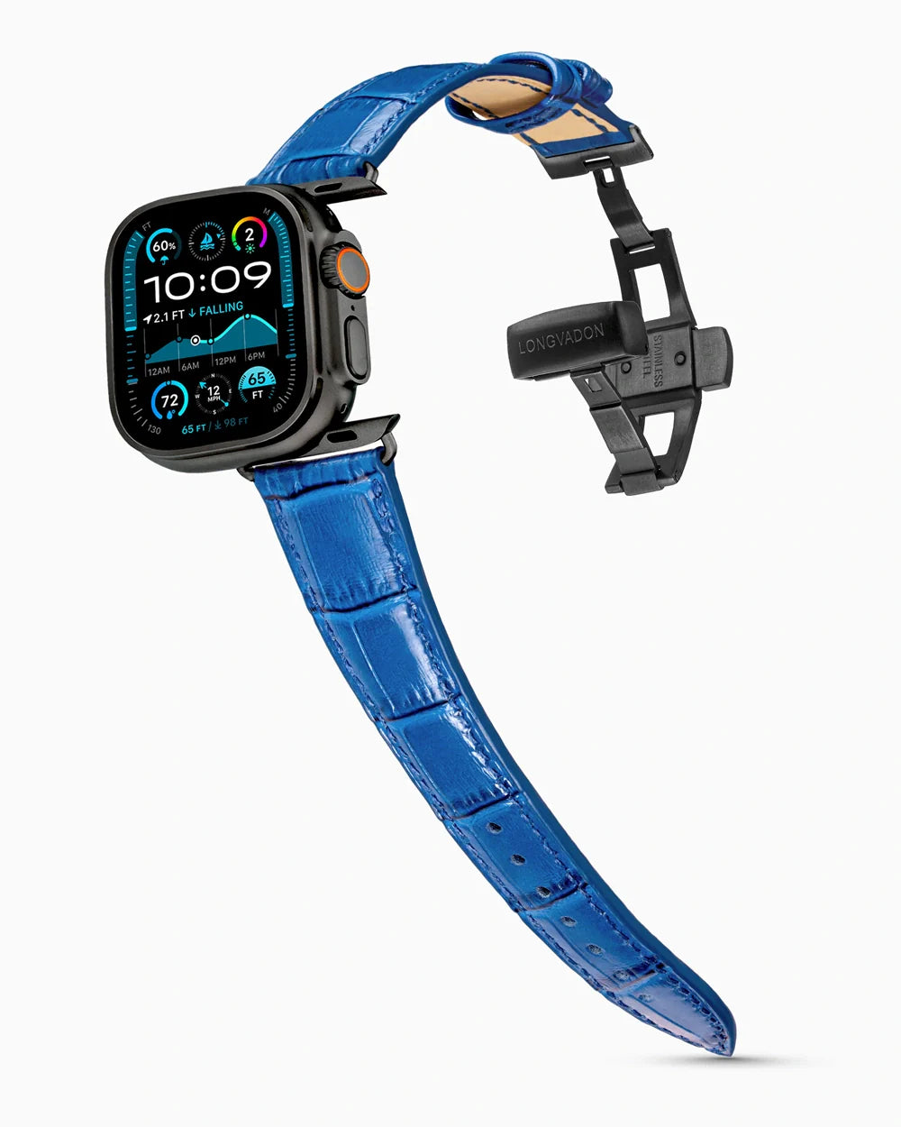 Caiman Series 3 luxury Apple Watch leather band on an Apple Watch Ultra