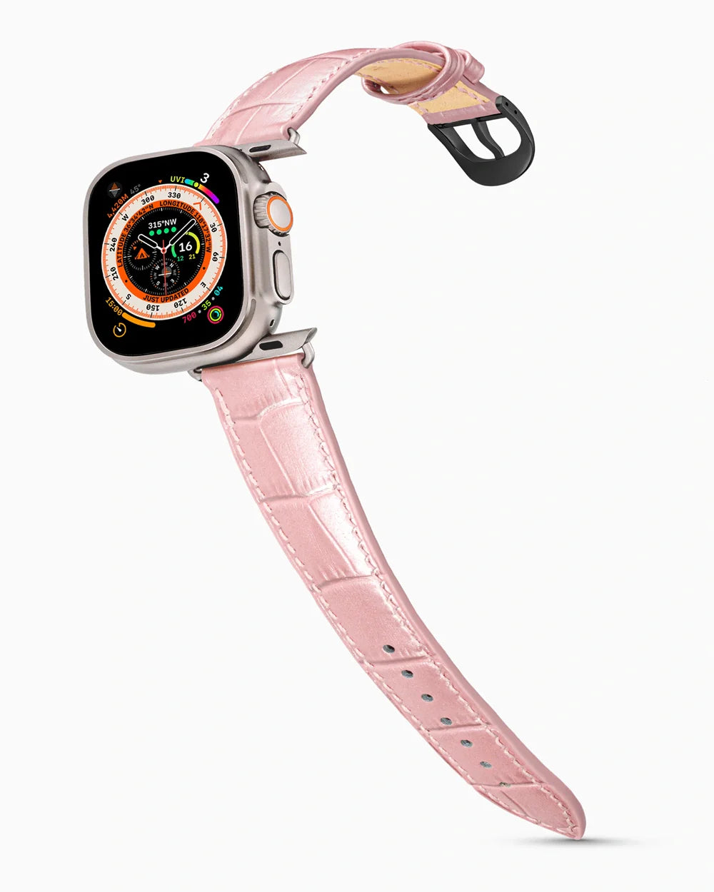 Caiman Series 3 luxury Apple Watch leather band on an Apple Watch Ultra