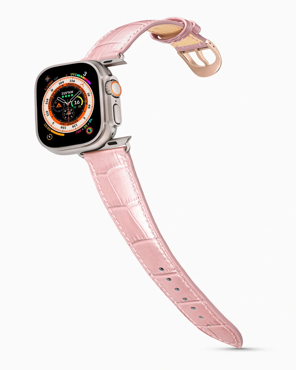 Caiman Series 3 luxury Apple Watch leather band on an Apple Watch Ultra