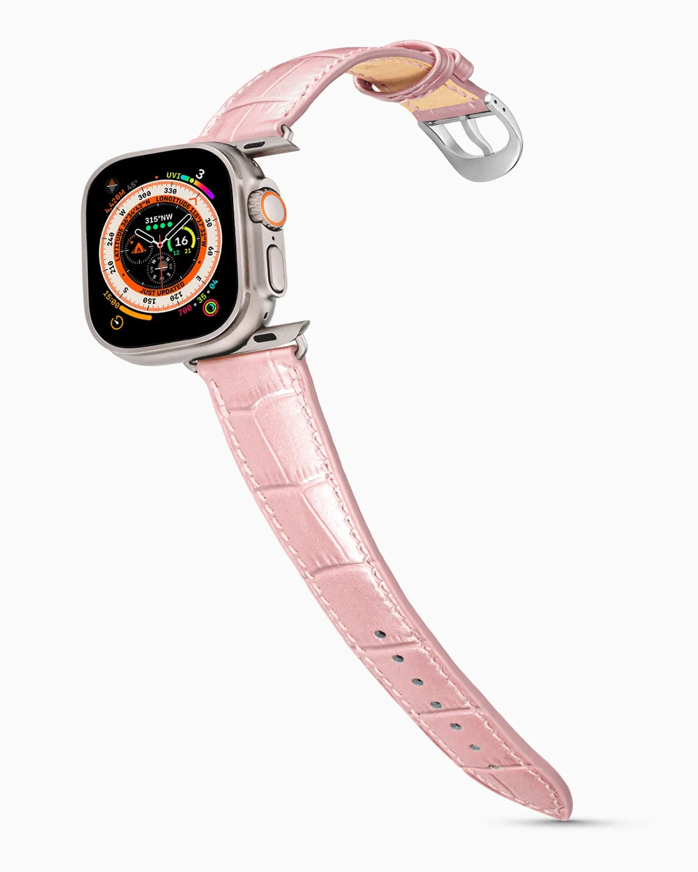 Caiman Series 3 luxury Apple Watch leather band on an Apple Watch Ultra