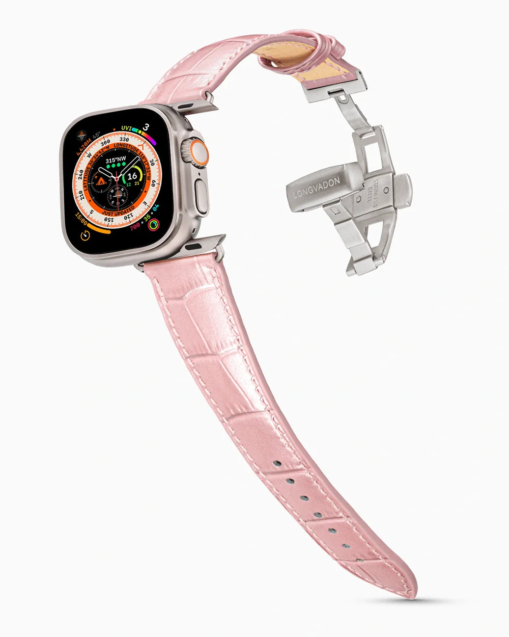 Caiman Series 3 luxury Apple Watch leather band on an Apple Watch Ultra