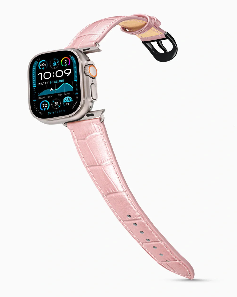 Caiman Series 3 luxury Apple Watch leather band on an Apple Watch Ultra