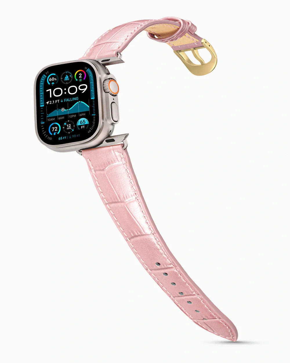 Caiman Series 3 luxury Apple Watch leather band on an Apple Watch Ultra