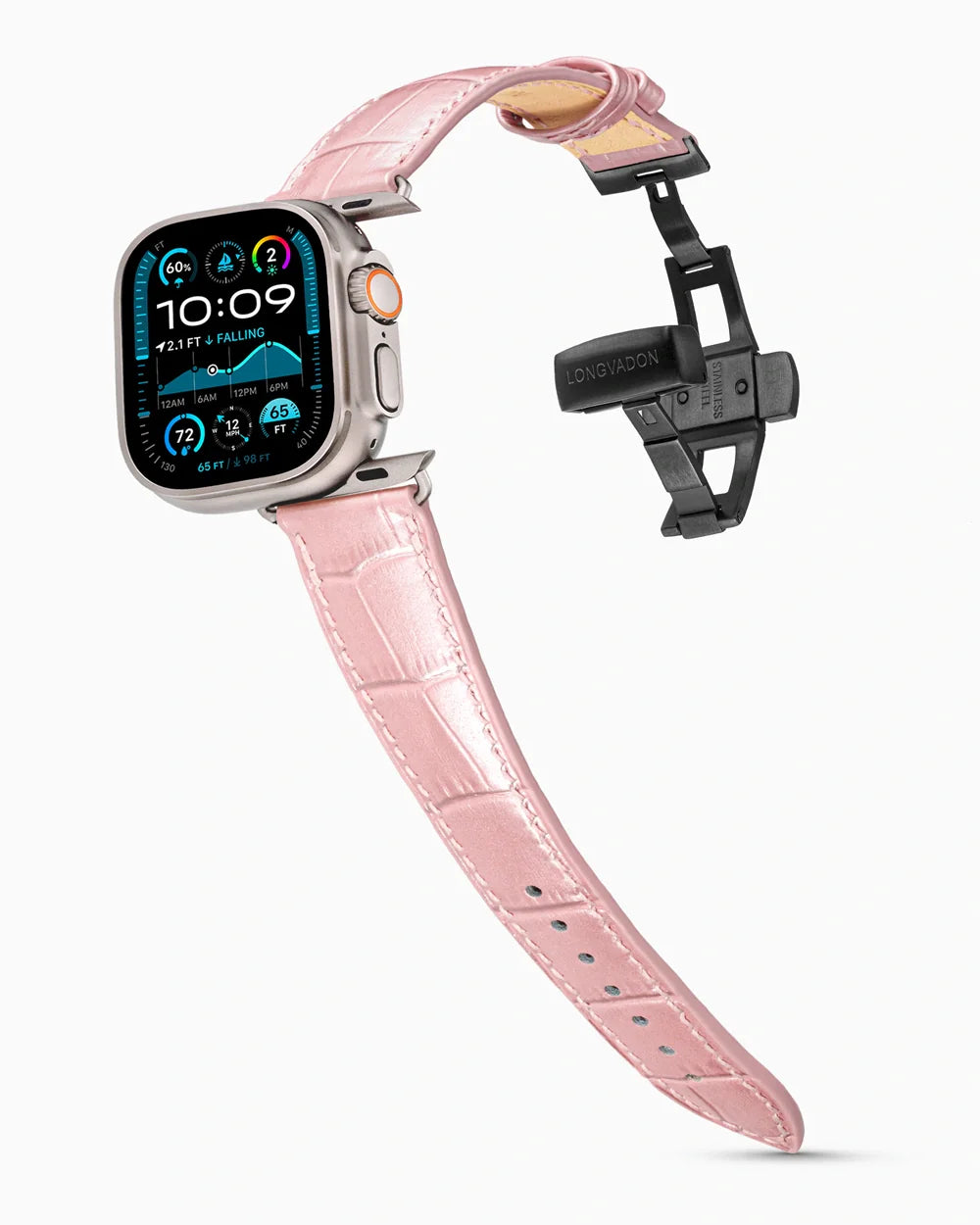 Caiman Series 3 luxury Apple Watch leather band on an Apple Watch Ultra