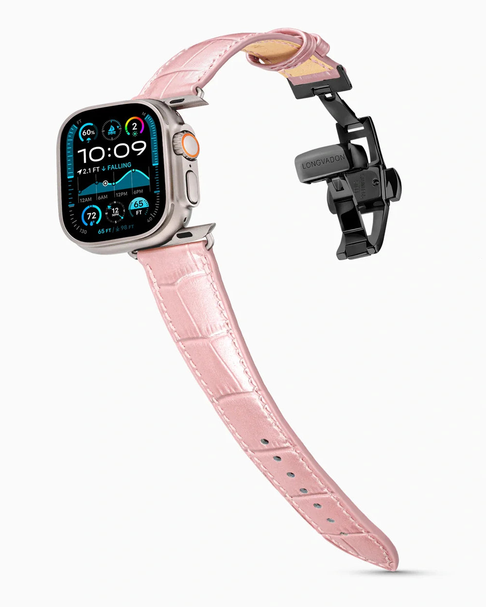 Caiman Series 3 luxury Apple Watch leather band on an Apple Watch Ultra