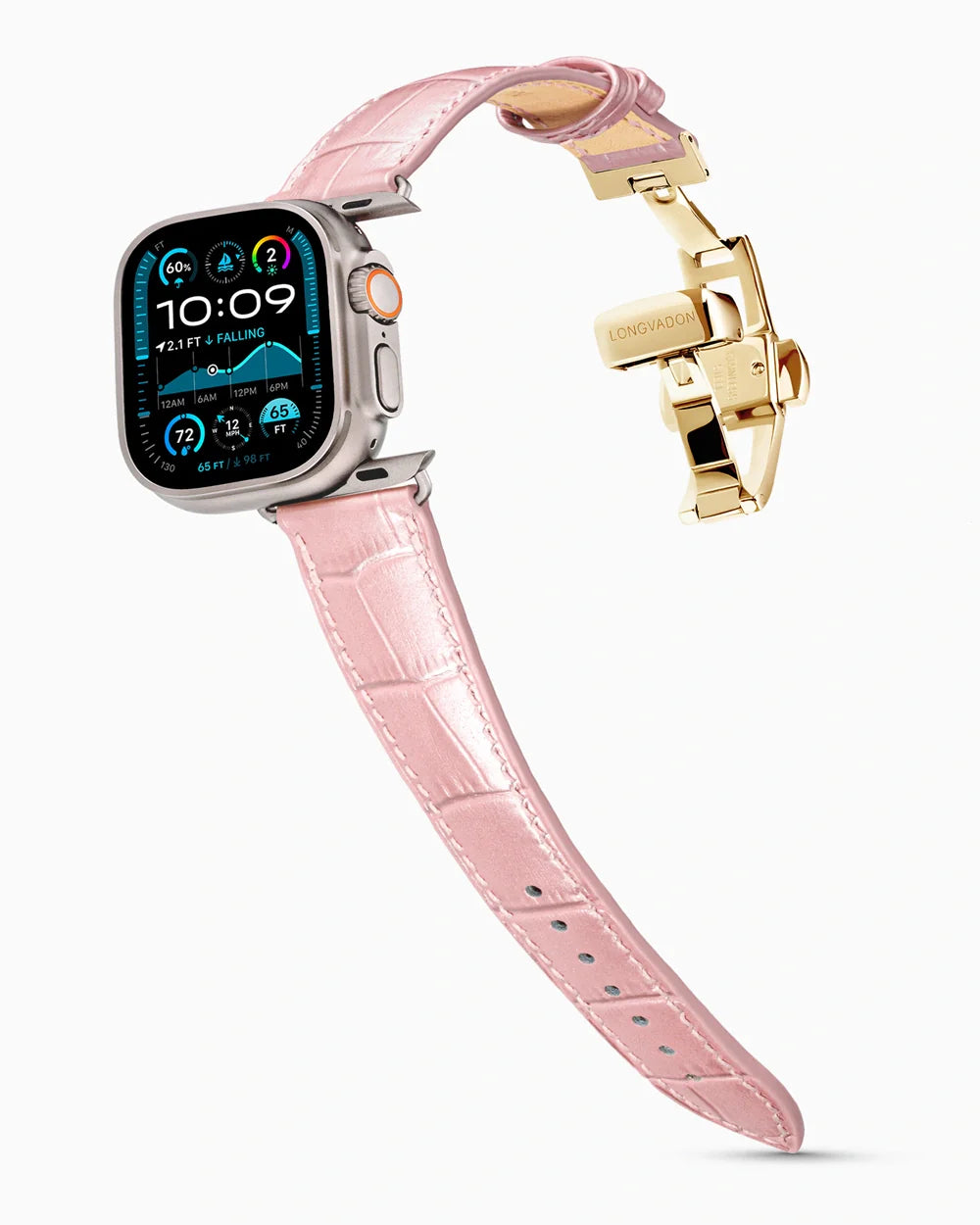 Caiman Series 3 luxury Apple Watch leather band on an Apple Watch Ultra