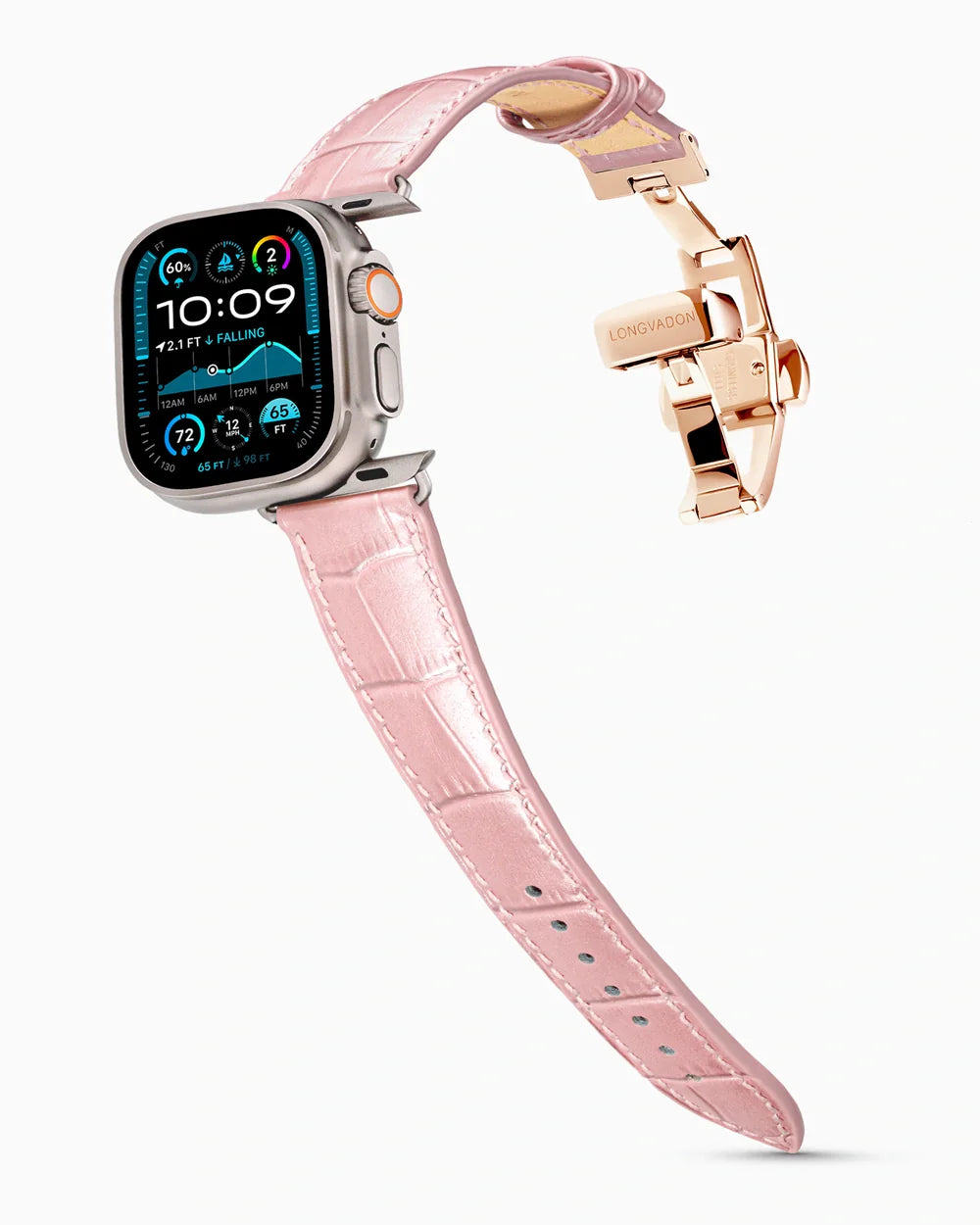 Caiman Series 3 luxury Apple Watch leather band on an Apple Watch Ultra