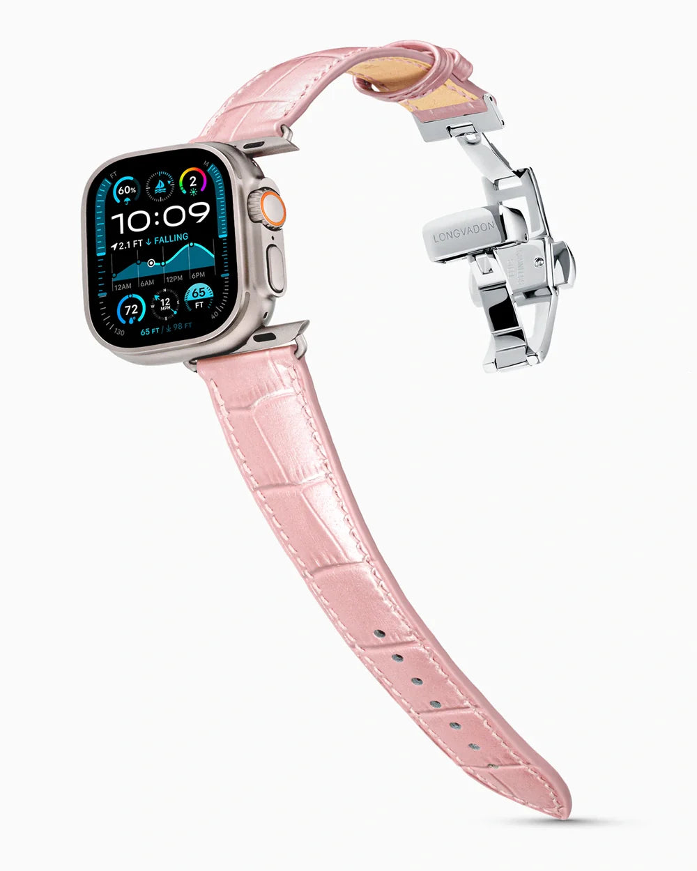 Caiman Series 3 luxury Apple Watch leather band on an Apple Watch Ultra