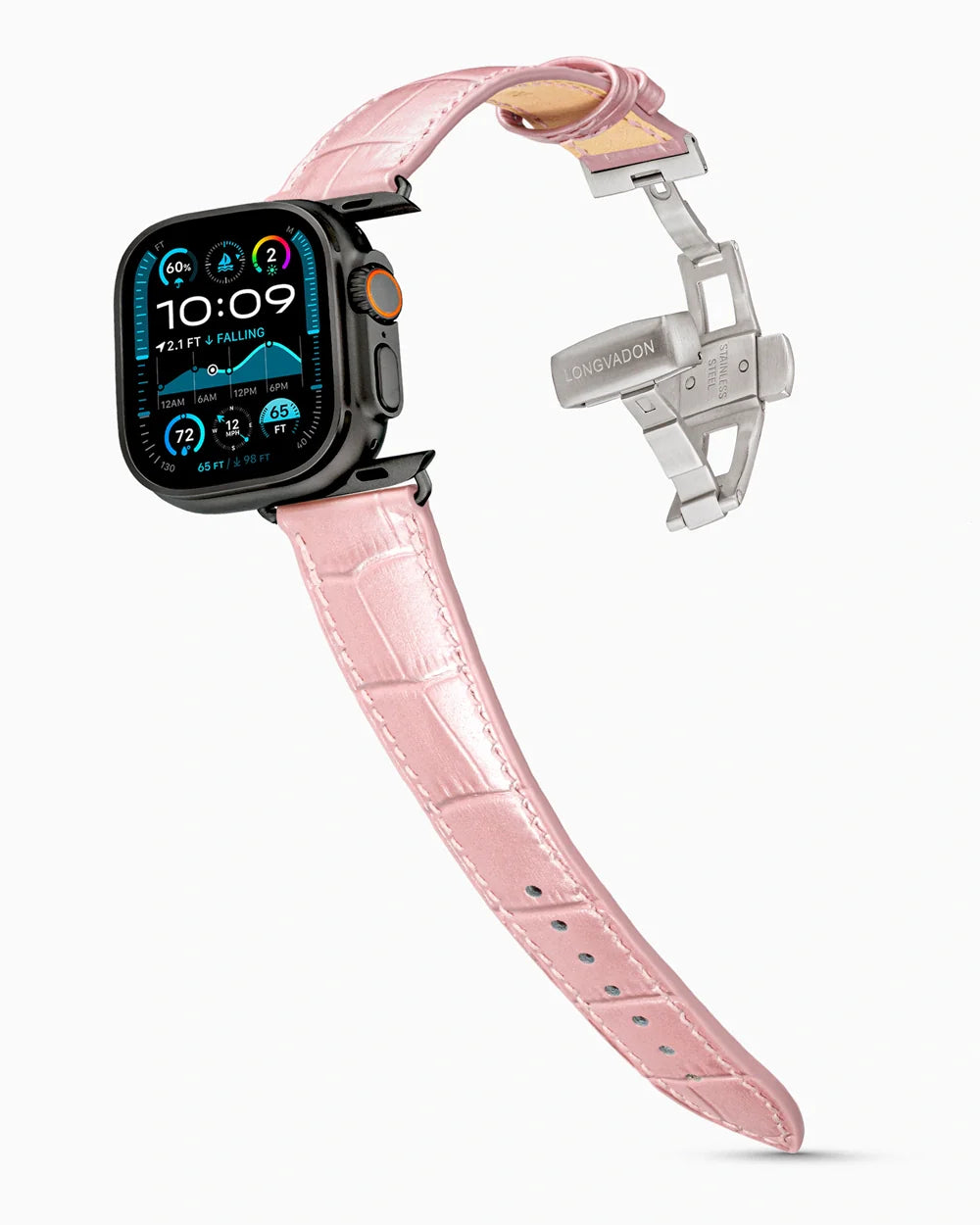 Caiman Series 3 luxury Apple Watch leather band on an Apple Watch Ultra