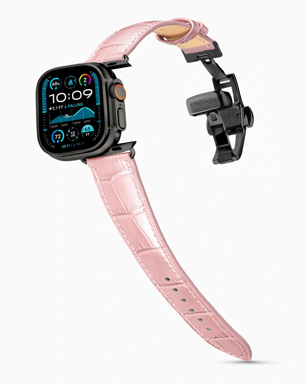 Caiman Series 3 luxury Apple Watch leather band on an Apple Watch Ultra