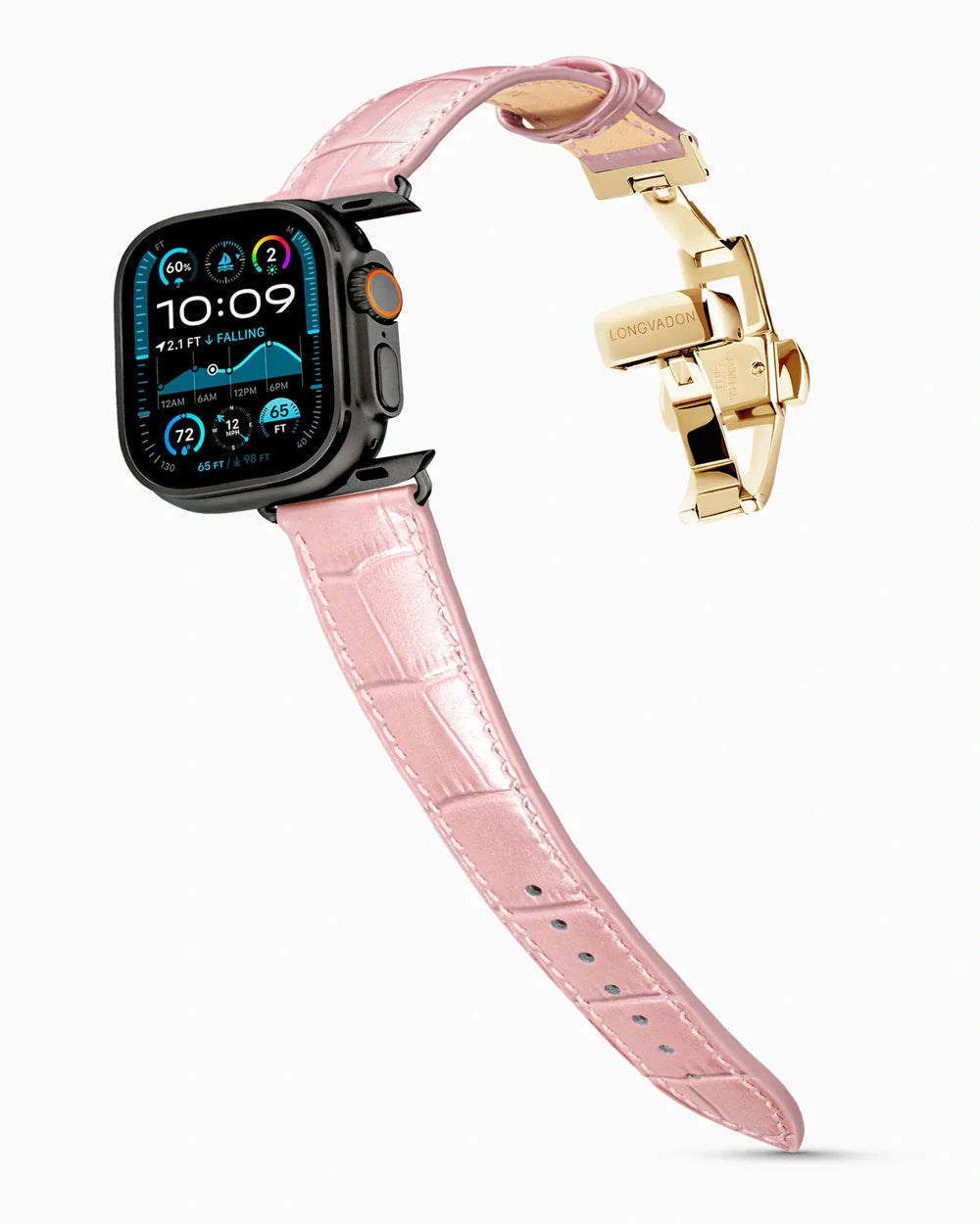 Caiman Series 3 luxury Apple Watch leather band on an Apple Watch Ultra