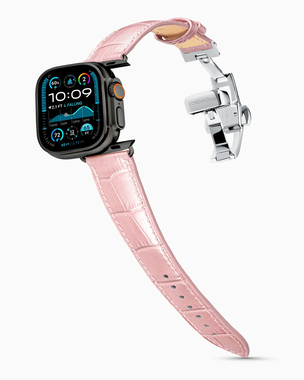 Caiman Series 3 luxury Apple Watch leather band on an Apple Watch Ultra