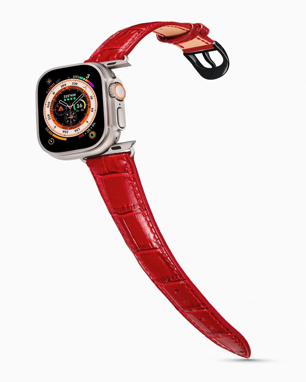 Caiman Series 3 luxury Apple Watch leather band on an Apple Watch Ultra