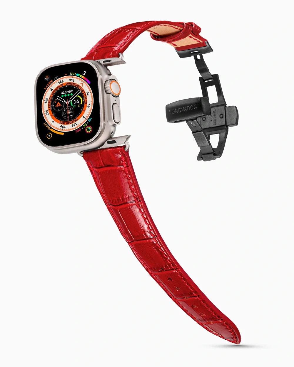 Caiman Series 3 luxury Apple Watch leather band on an Apple Watch Ultra