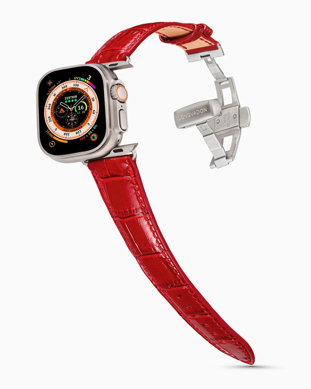 Caiman Series 3 luxury Apple Watch leather band on an Apple Watch Ultra