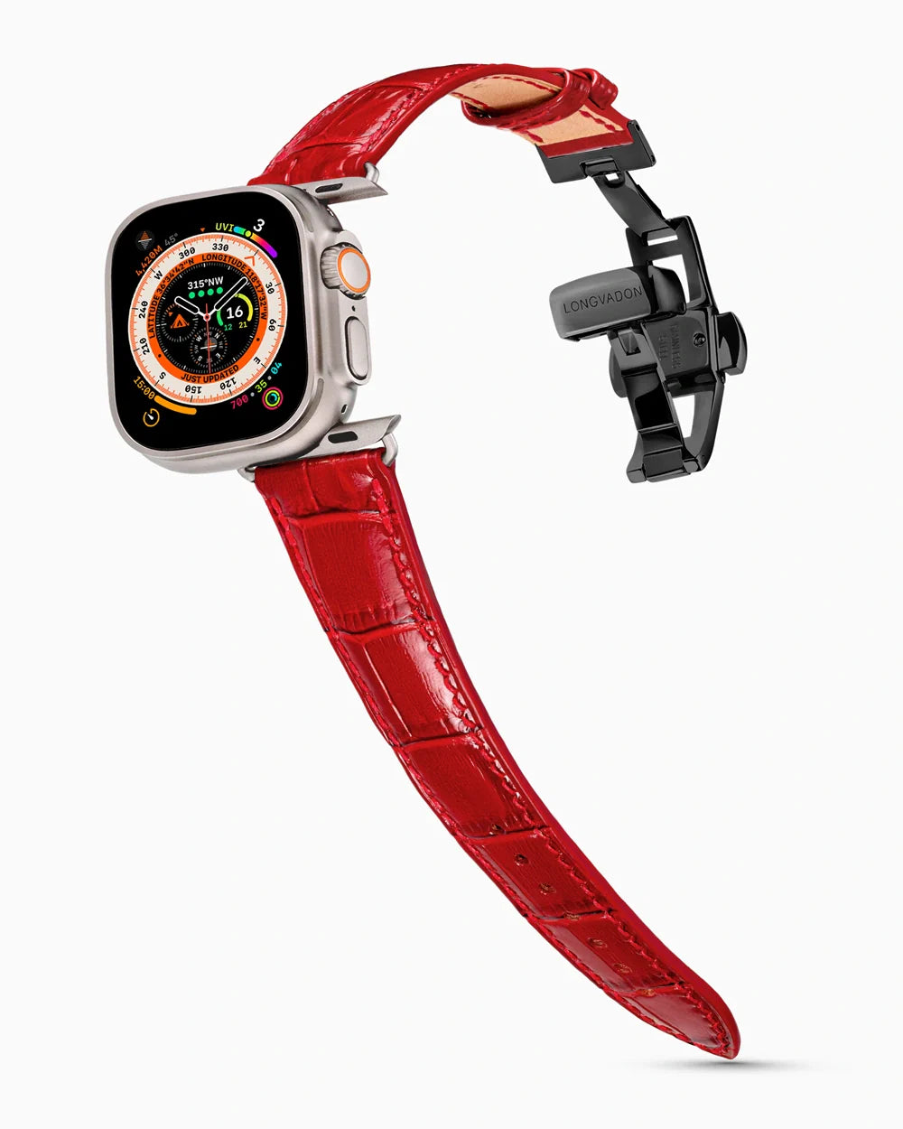 Caiman Series 3 luxury Apple Watch leather band on an Apple Watch Ultra