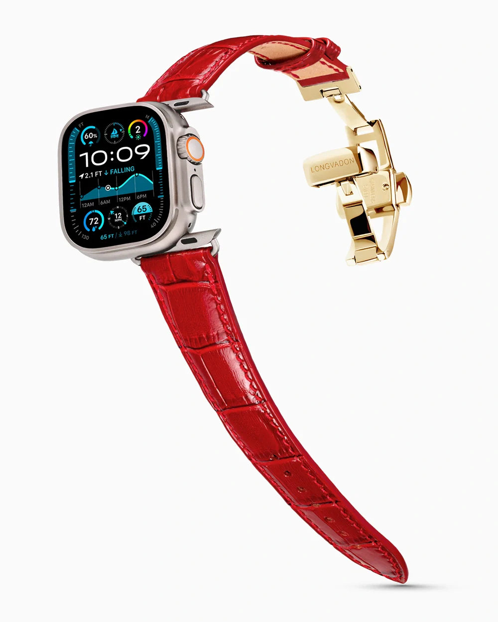 Caiman Series 3 luxury Apple Watch leather band on an Apple Watch Ultra