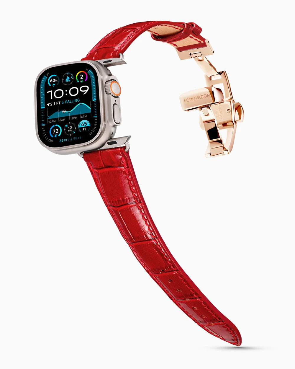 Caiman Series 3 luxury Apple Watch leather band on an Apple Watch Ultra