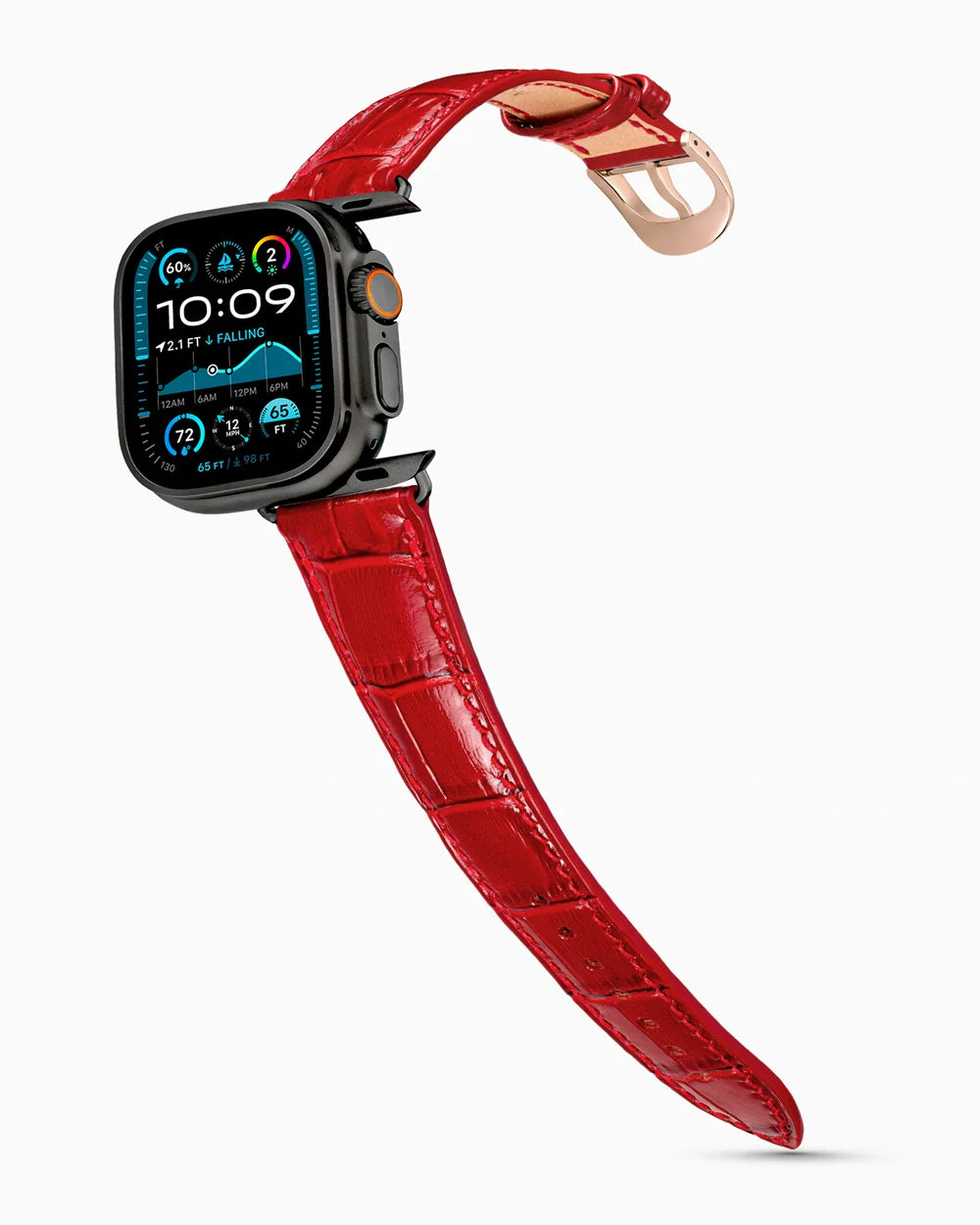 Caiman Series 3 luxury Apple Watch leather band on an Apple Watch Ultra