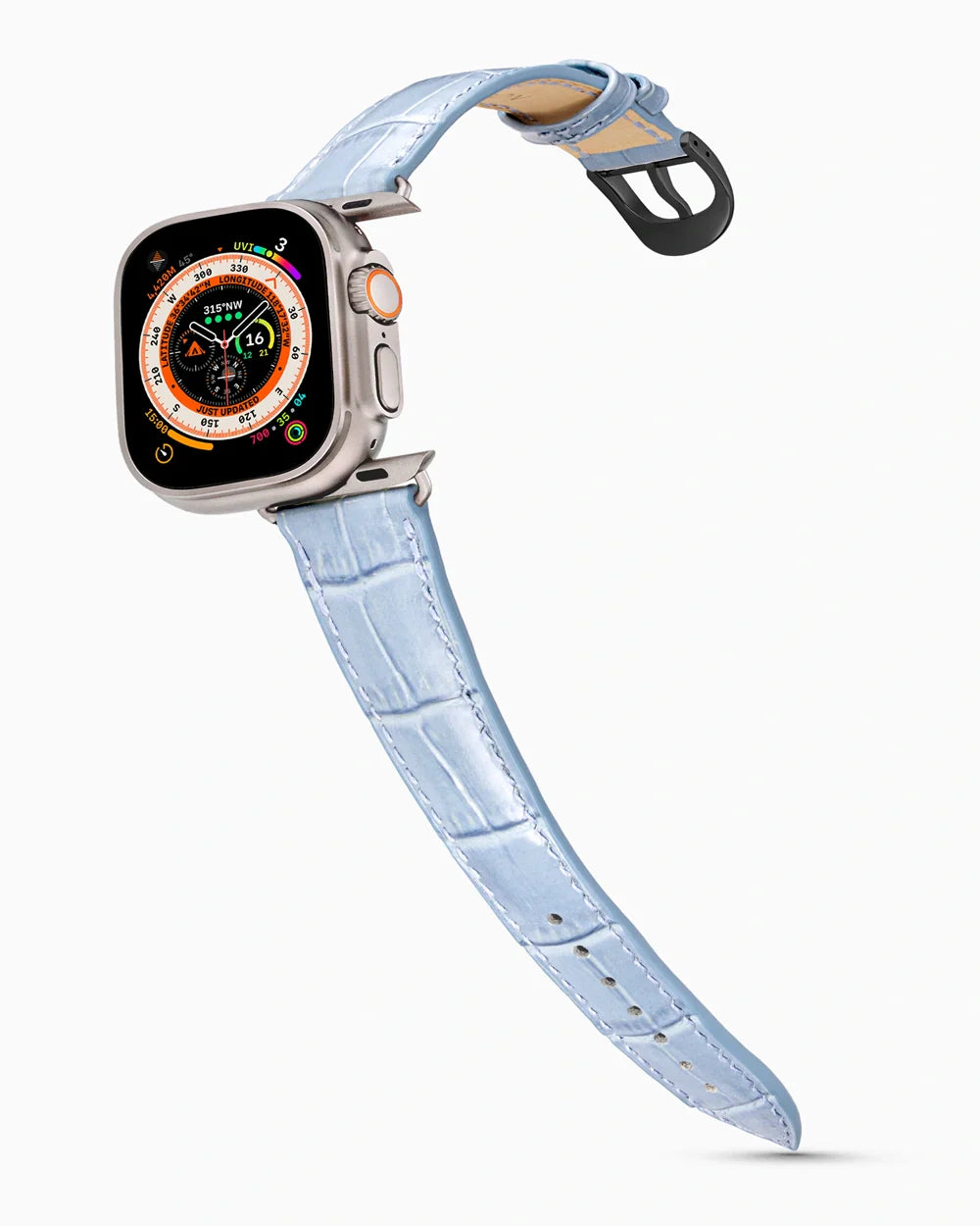 Caiman Series 3 luxury Apple Watch leather band on an Apple Watch Ultra