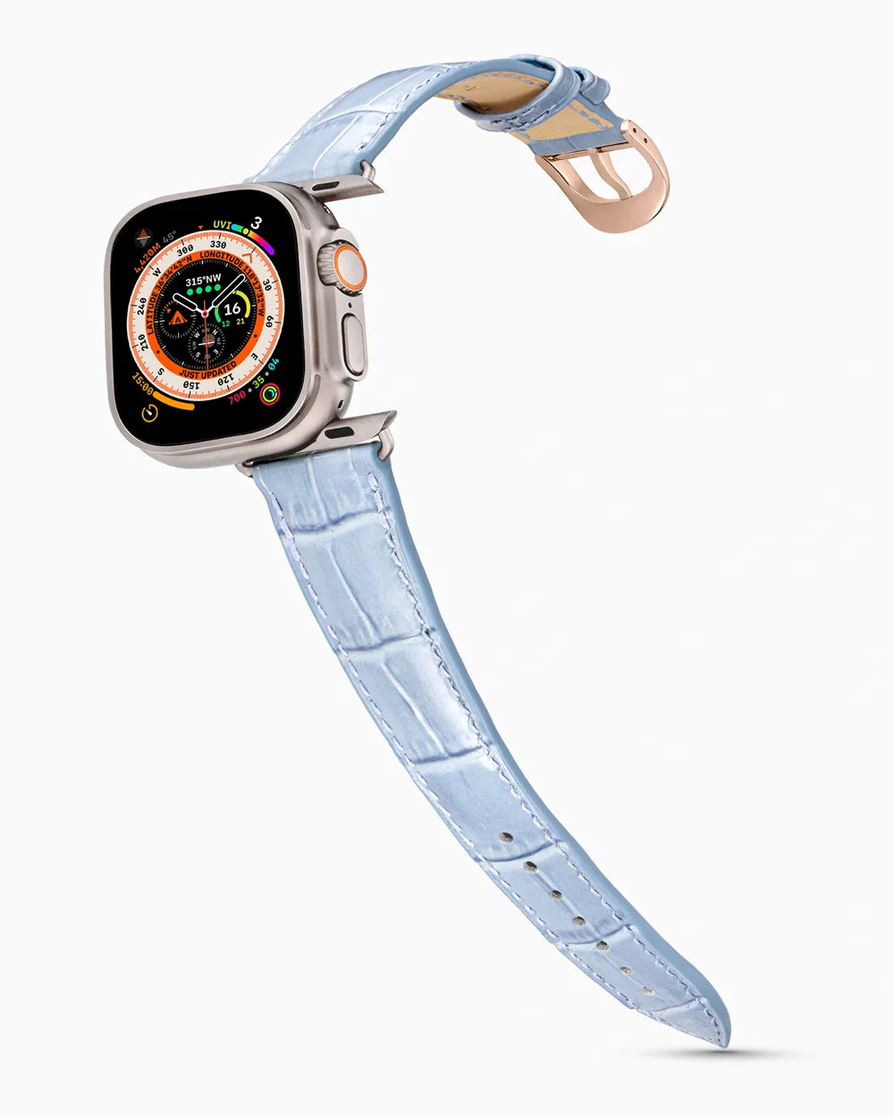 Caiman Series 3 luxury Apple Watch leather band on an Apple Watch Ultra