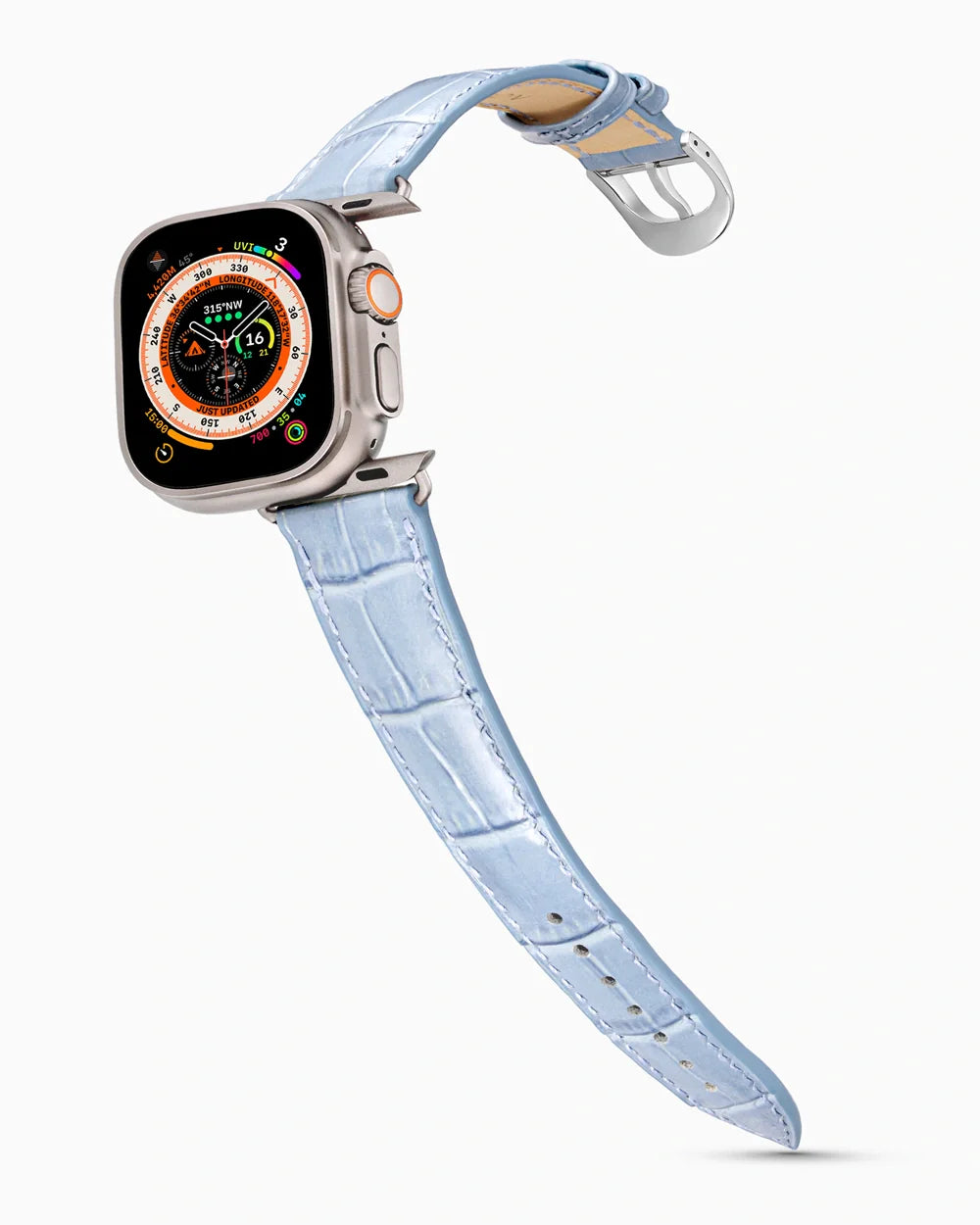 Caiman Series 3 luxury Apple Watch leather band on an Apple Watch Ultra