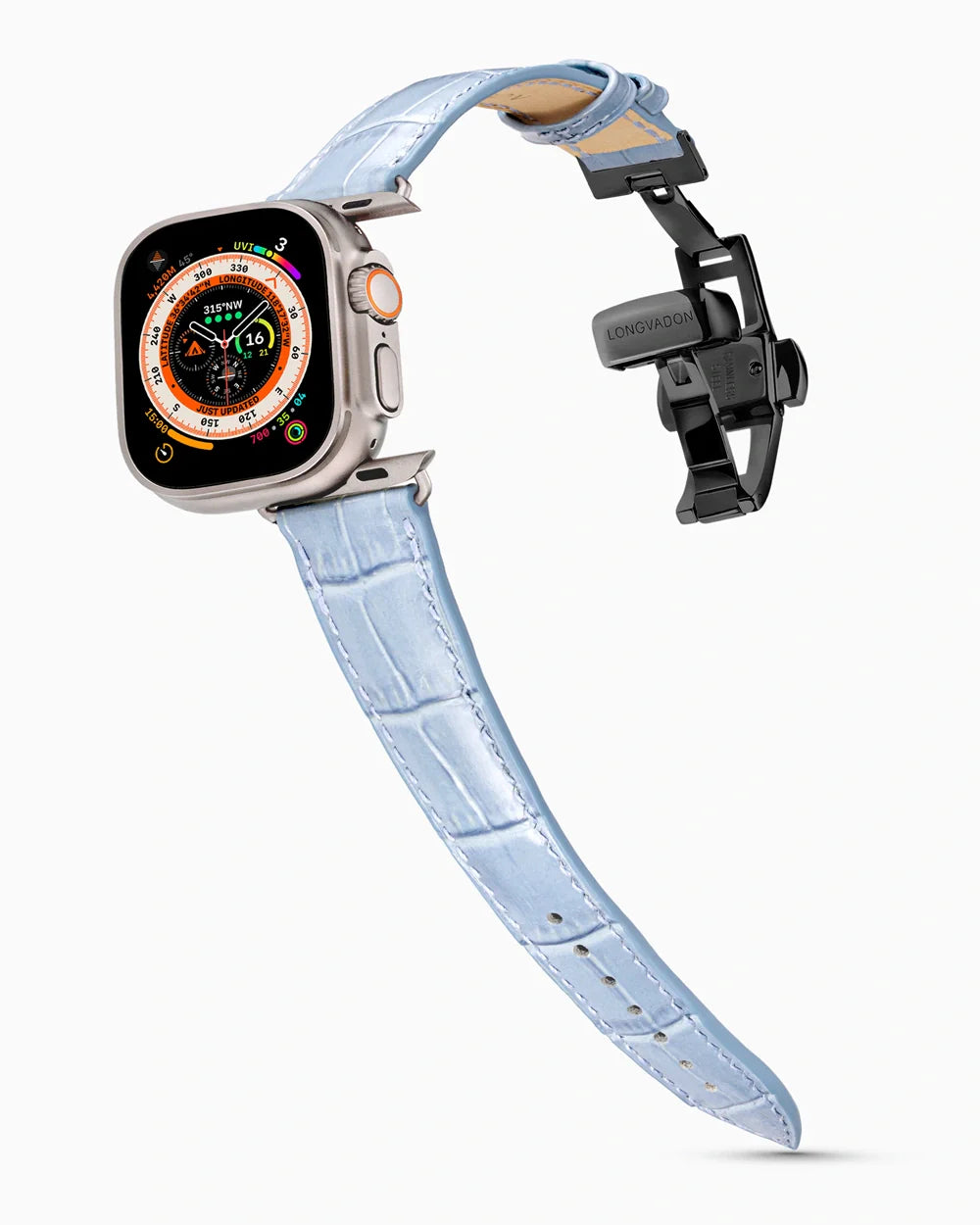 Caiman Series 3 luxury Apple Watch leather band on an Apple Watch Ultra