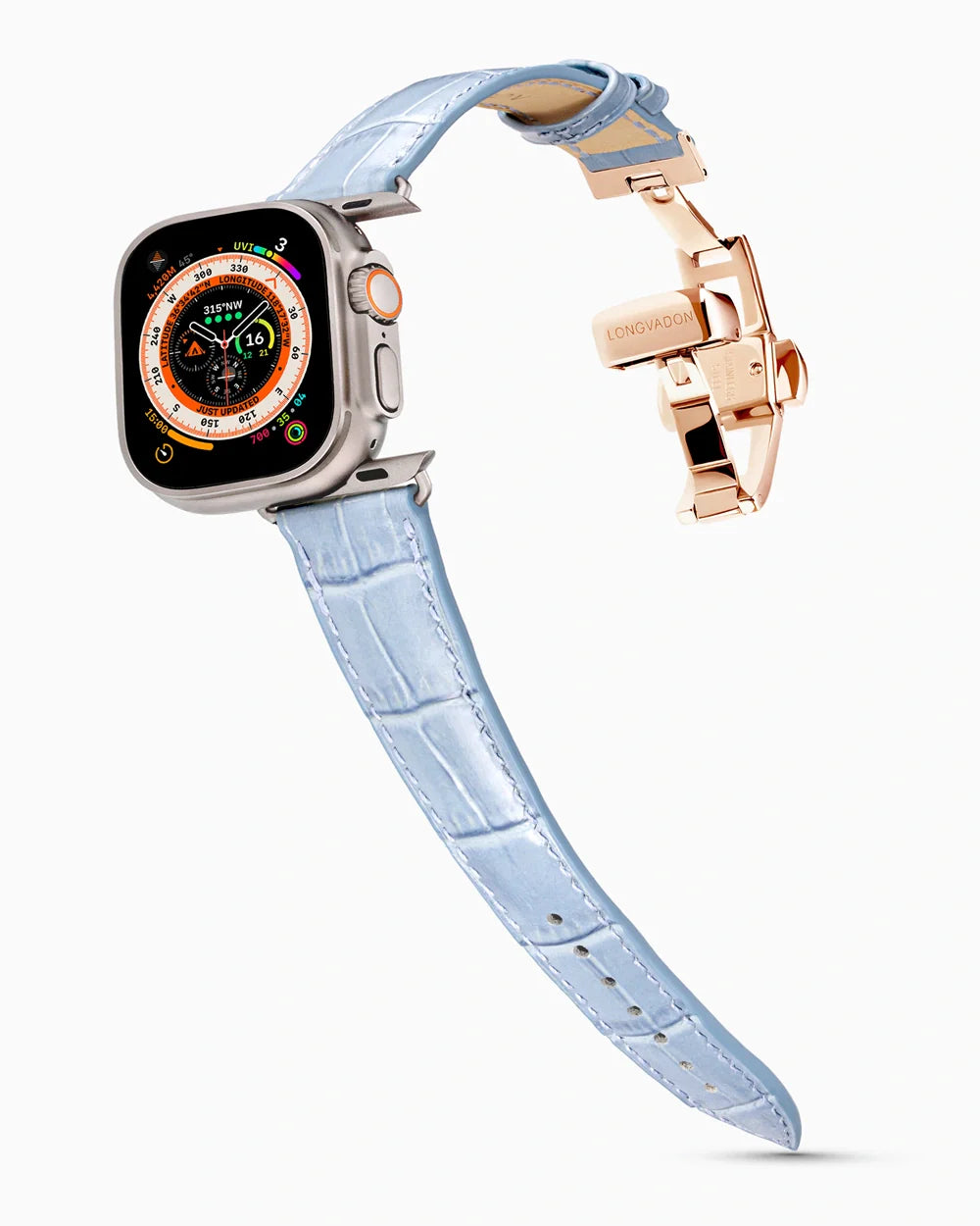 Caiman Series 3 luxury Apple Watch leather band on an Apple Watch Ultra