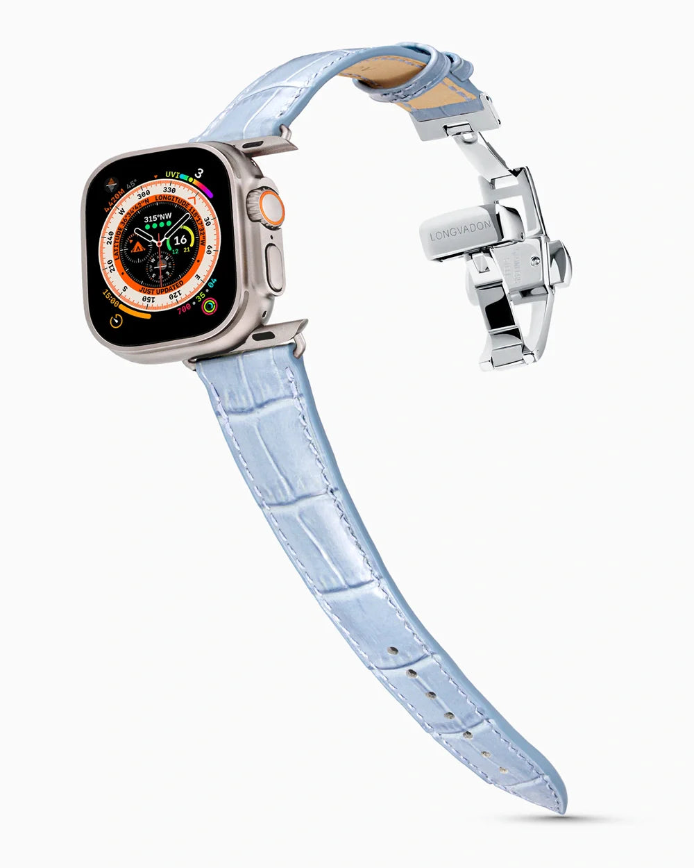 Caiman Series 3 luxury Apple Watch leather band on an Apple Watch Ultra