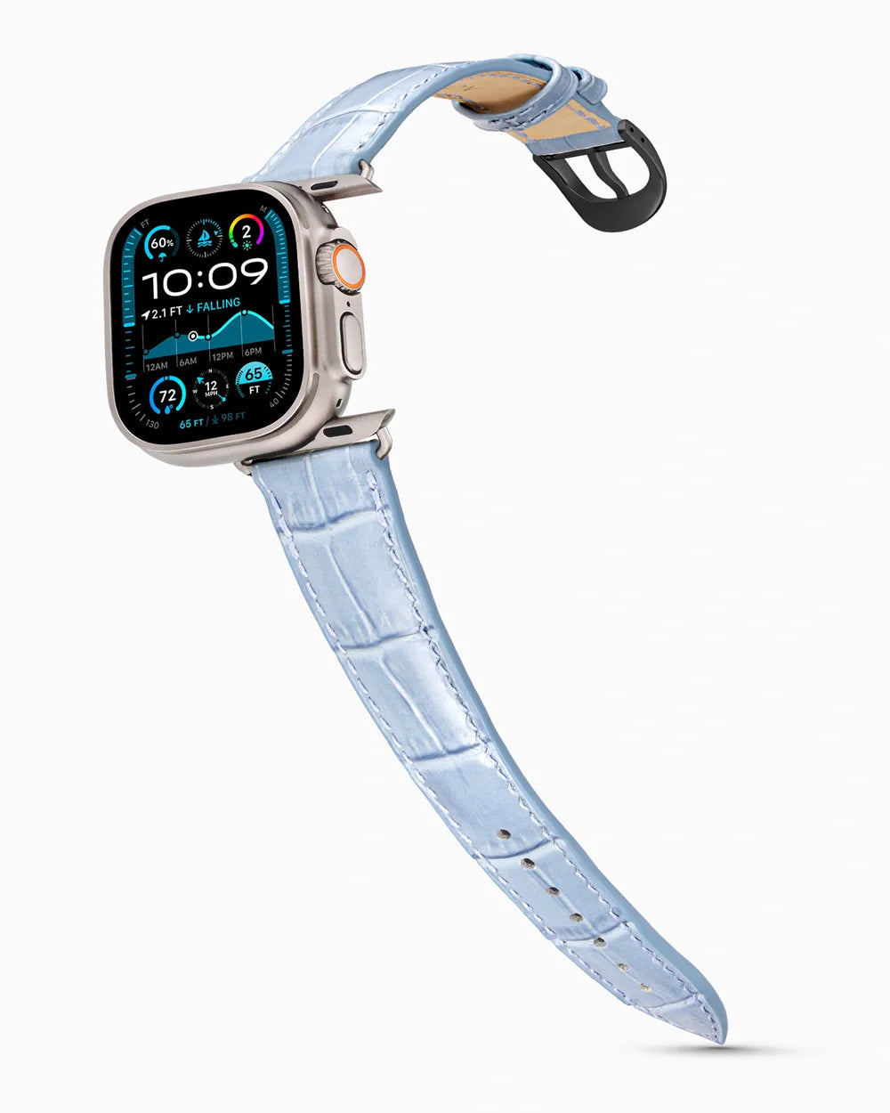 Caiman Series 3 luxury Apple Watch leather band on an Apple Watch Ultra