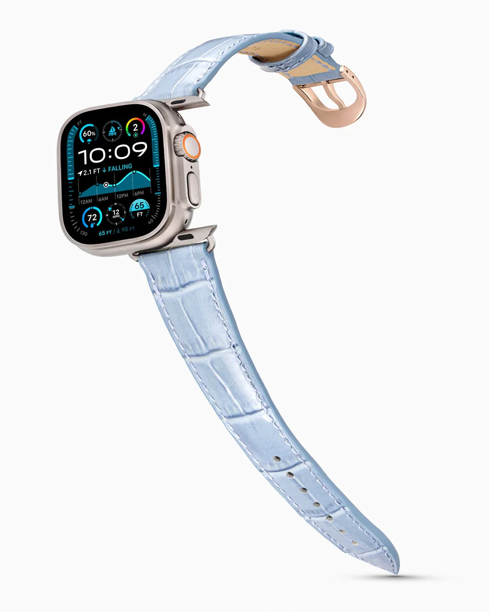 Caiman Series 3 luxury Apple Watch leather band on an Apple Watch Ultra