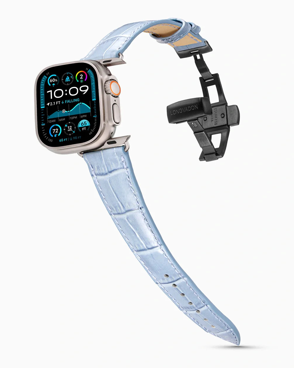 Caiman Series 3 luxury Apple Watch leather band on an Apple Watch Ultra