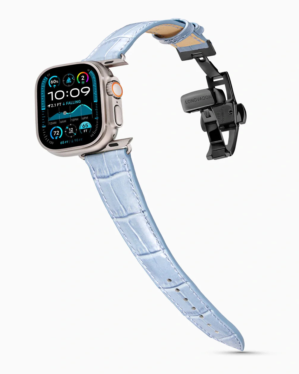 Caiman Series 3 luxury Apple Watch leather band on an Apple Watch Ultra