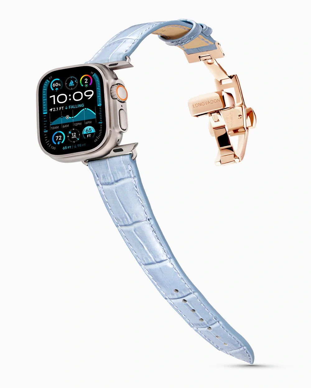 Caiman Series 3 luxury Apple Watch leather band on an Apple Watch Ultra