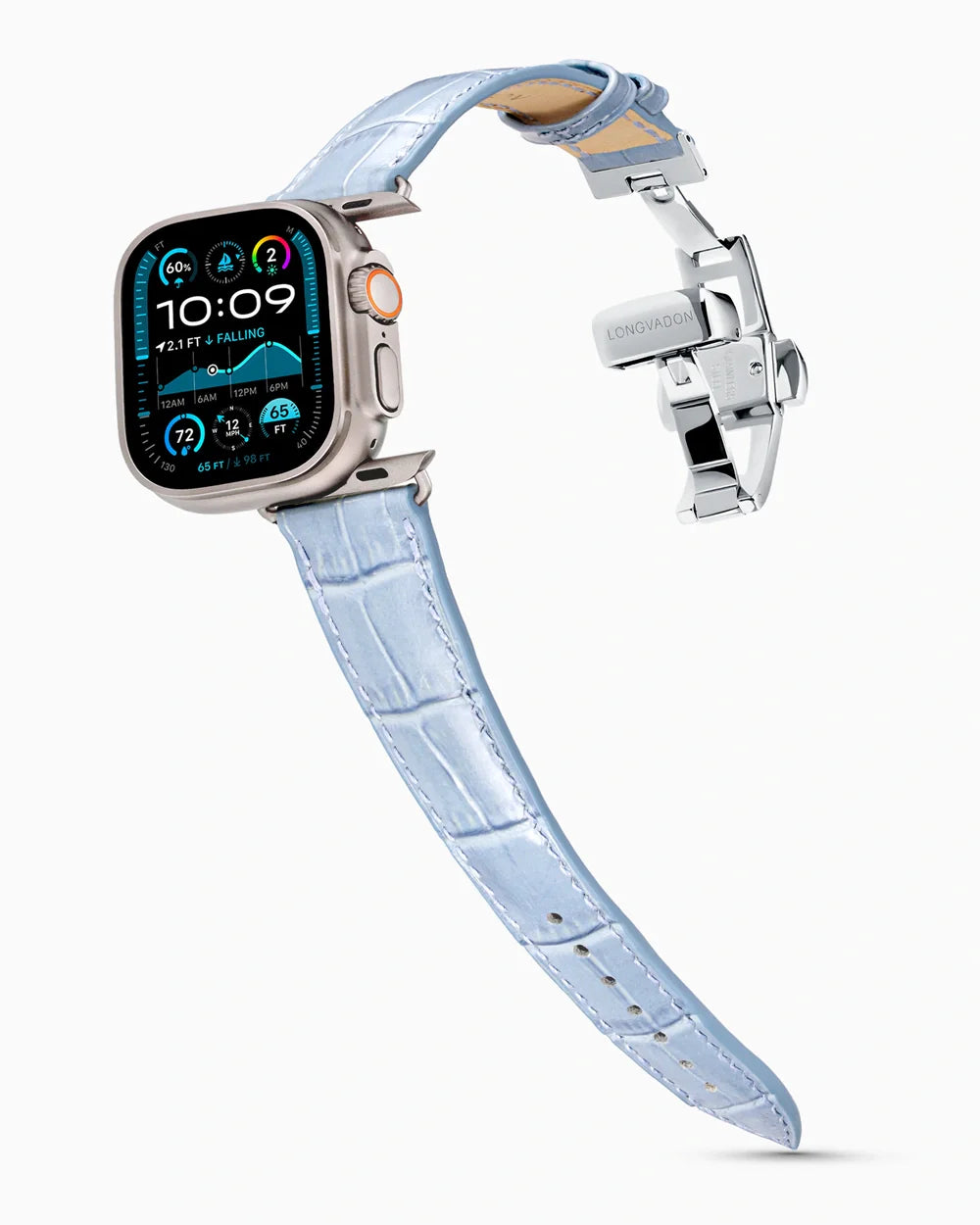 Caiman Series 3 luxury Apple Watch leather band on an Apple Watch Ultra