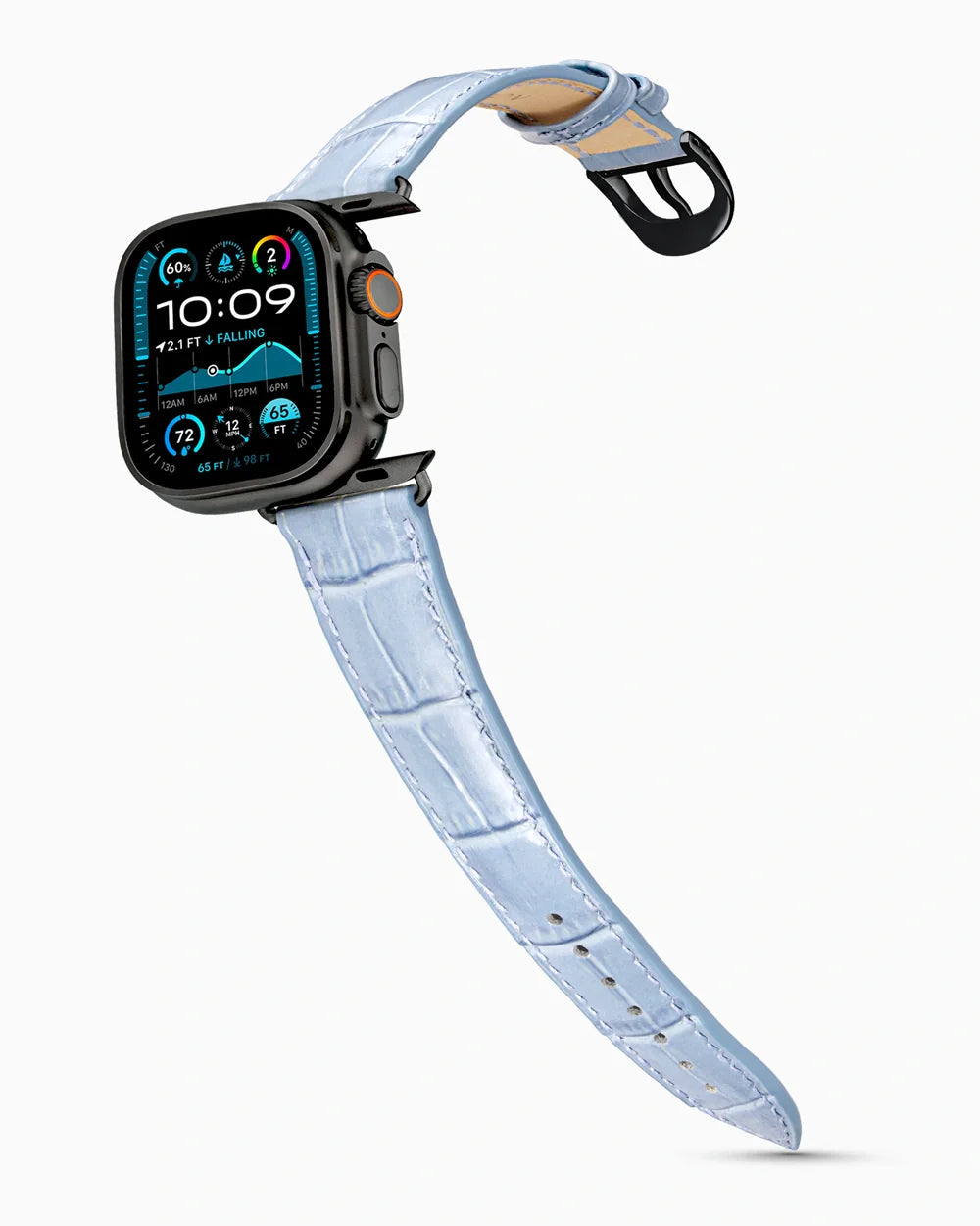 Caiman Series 3 luxury Apple Watch leather band on an Apple Watch Ultra