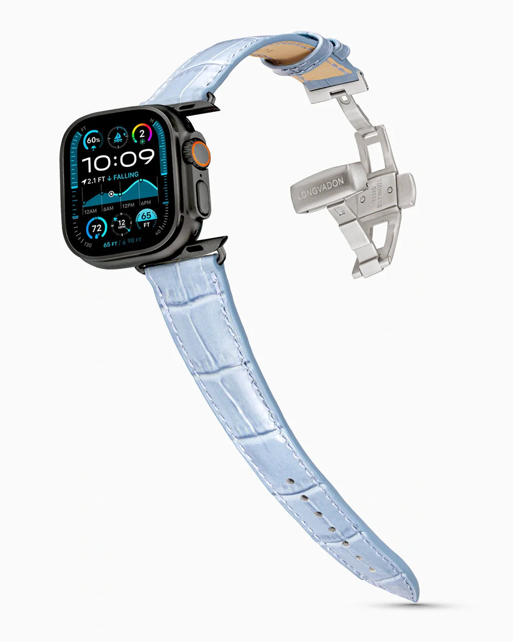 Caiman Series 3 luxury Apple Watch leather band on an Apple Watch Ultra