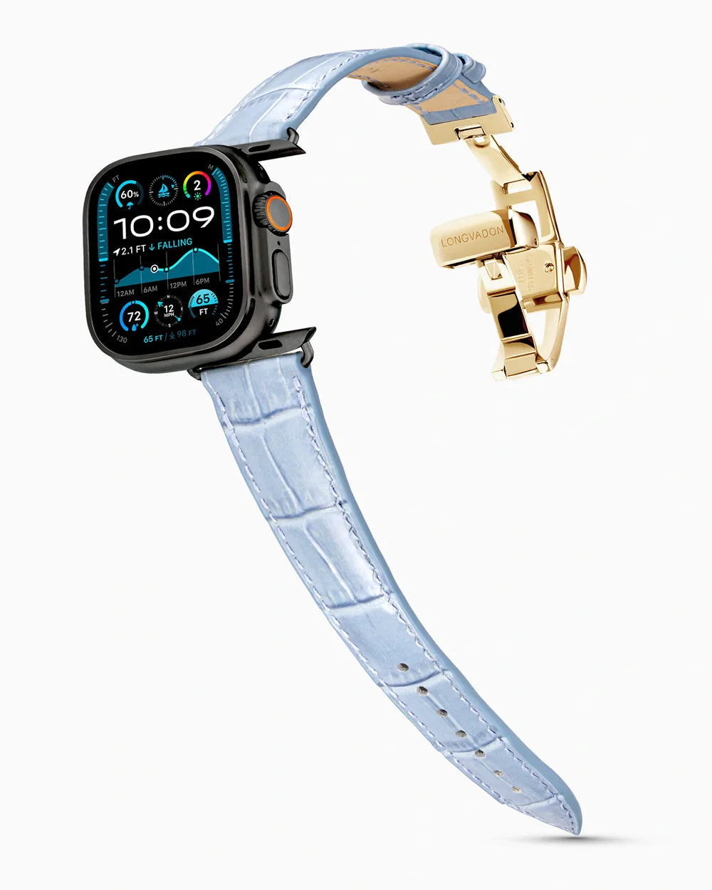 Caiman Series 3 luxury Apple Watch leather band on an Apple Watch Ultra