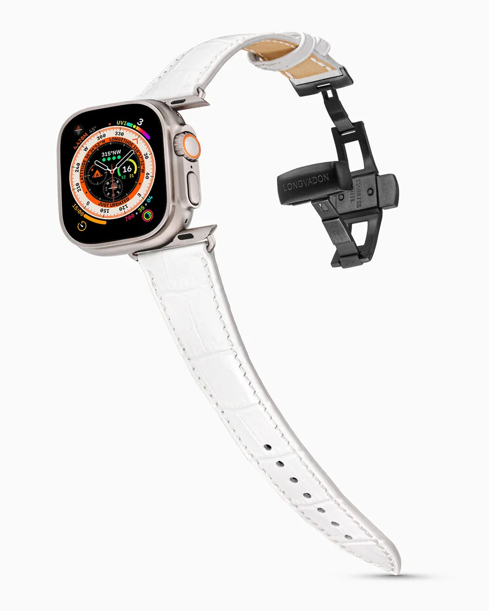 Caiman Series 3 luxury Apple Watch leather band on an Apple Watch Ultra