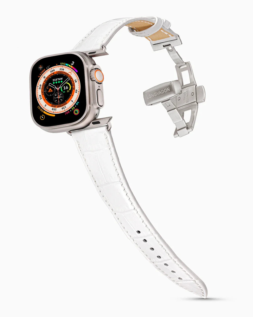 Caiman Series 3 luxury Apple Watch leather band on an Apple Watch Ultra