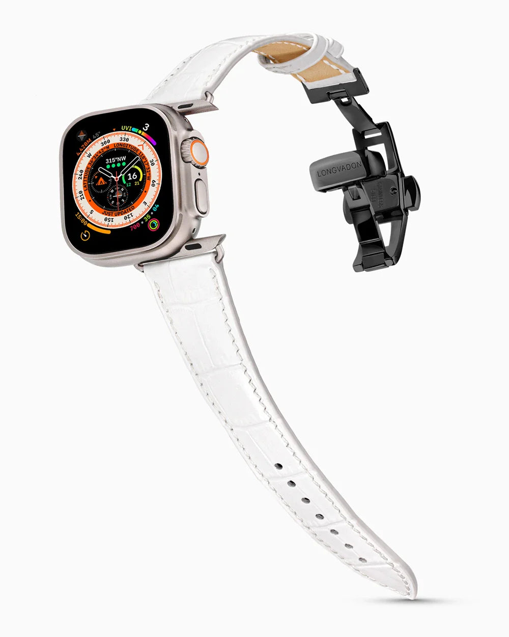 Caiman Series 3 luxury Apple Watch leather band on an Apple Watch Ultra