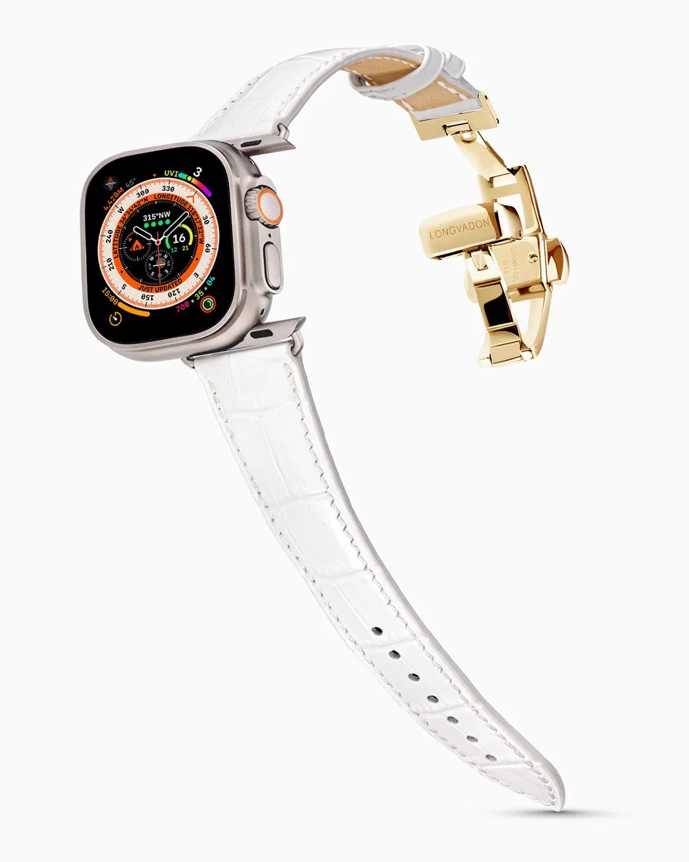 Caiman Series 3 luxury Apple Watch leather band on an Apple Watch Ultra