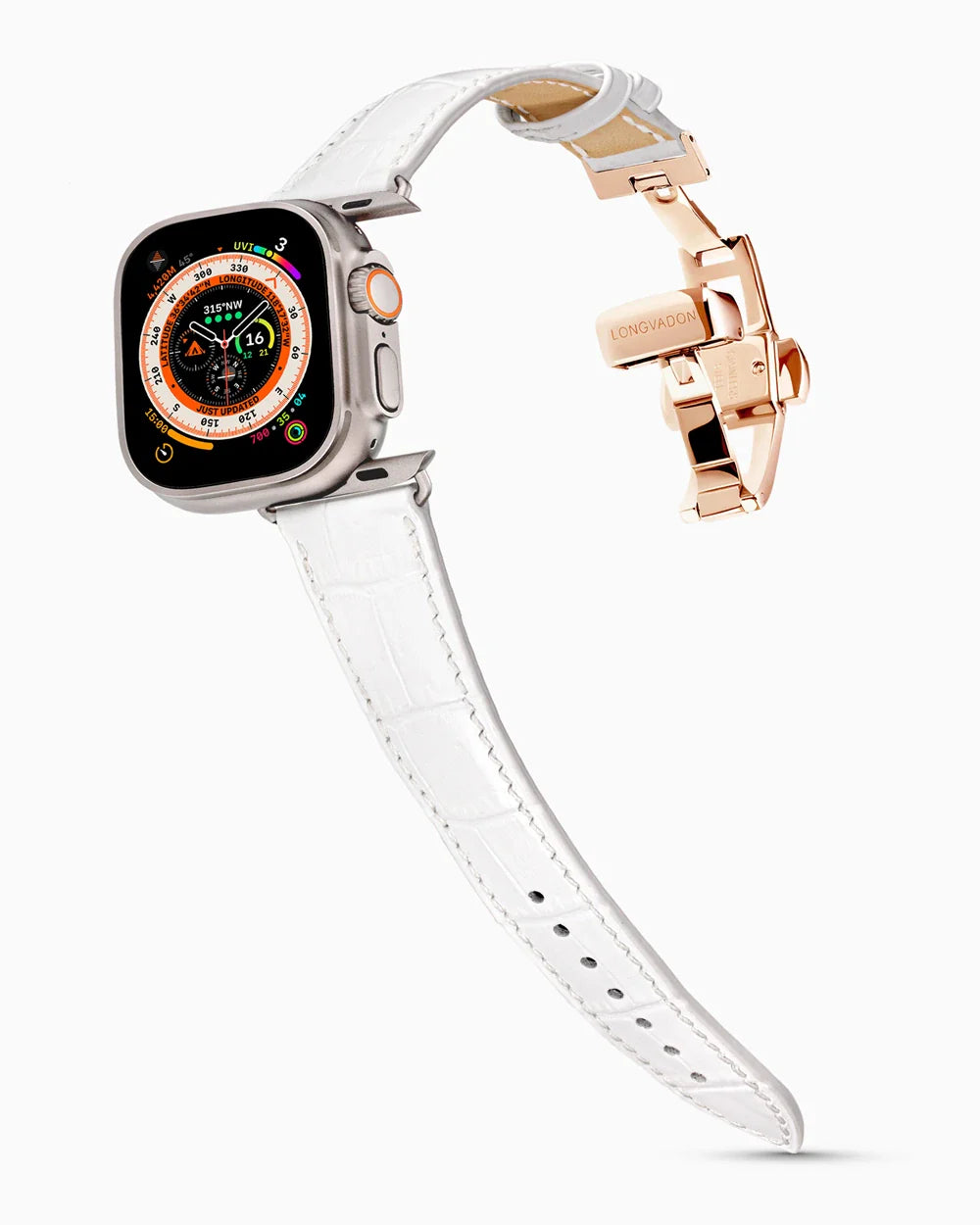 Caiman Series 3 luxury Apple Watch leather band on an Apple Watch Ultra